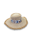 Quinn Wide Brim Boater - Natural/Ivory/Blue