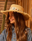 Quinn Wide Brim Boater - Natural/Ivory/Blue