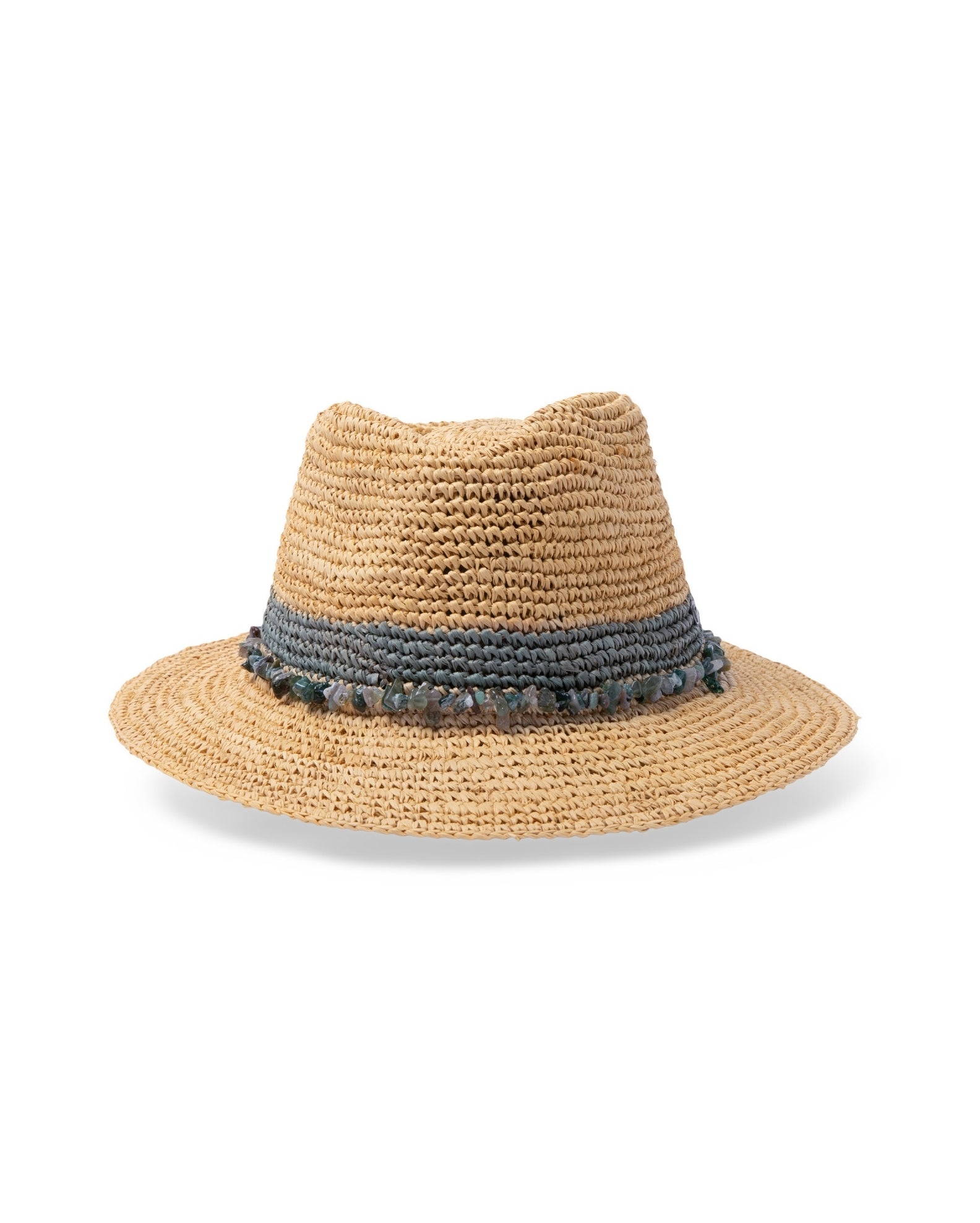 Christine Raffia Fedora -Natural/Cobalt