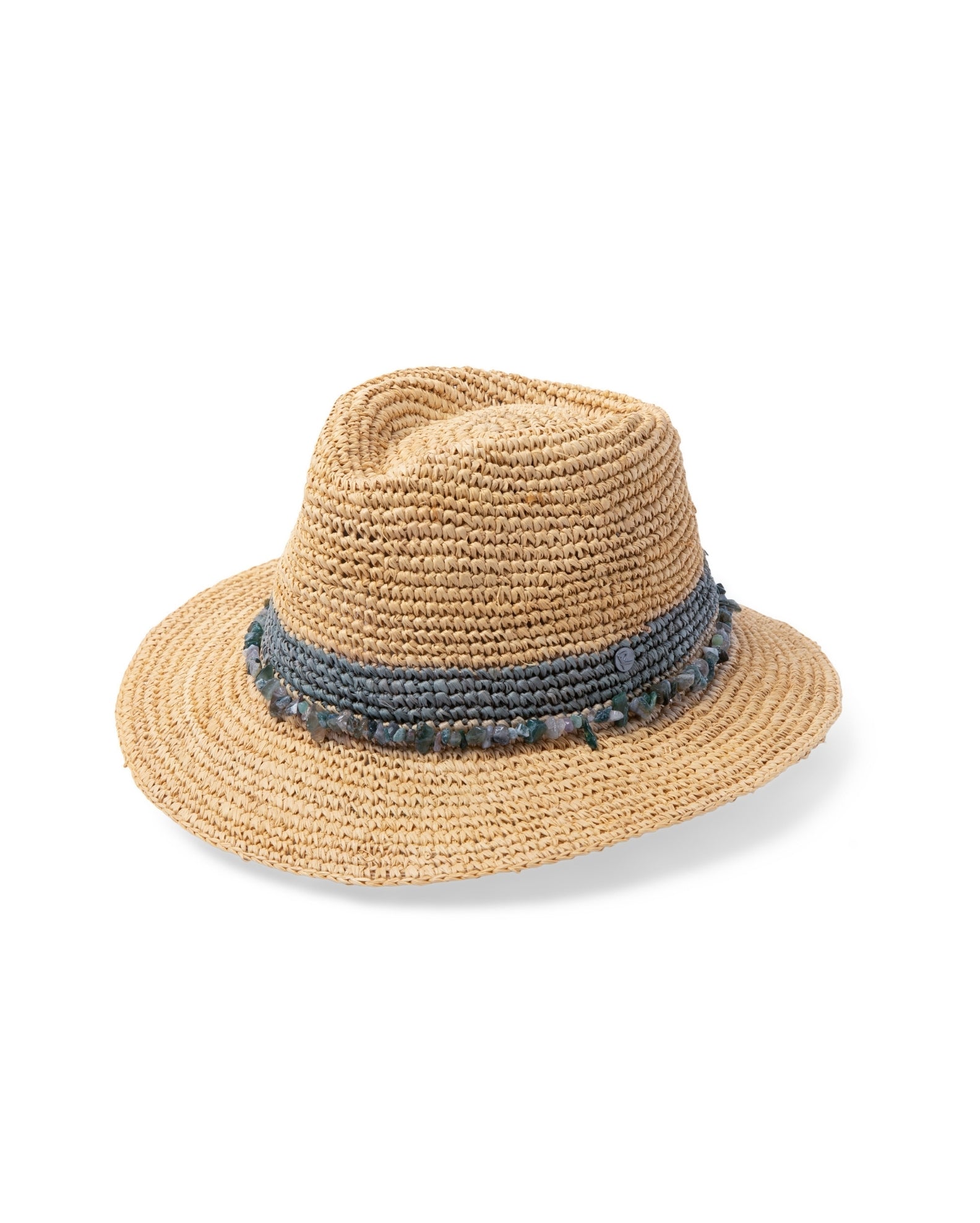 Christine Raffia Fedora -Natural/Cobalt