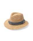Christine Raffia Fedora -Natural/Cobalt