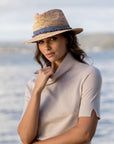 Christine Raffia Fedora -Natural/Cobalt